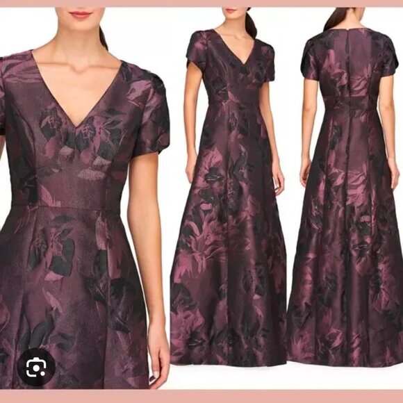 Kay Unger Rowena Floral Jacquard Gown (10) NWT HALF PRICE purple black pockets! - Picture 1 of 5